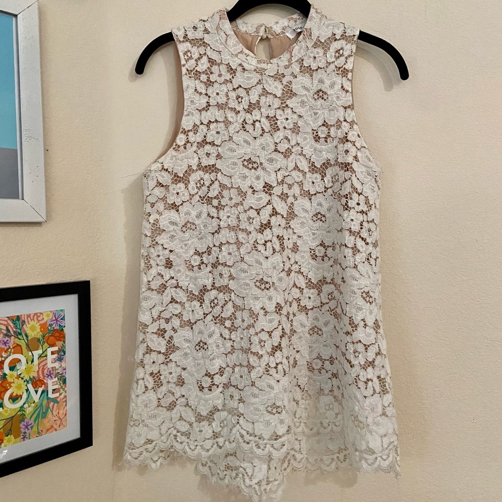 {Rose & Olive} White Lace Halter Top